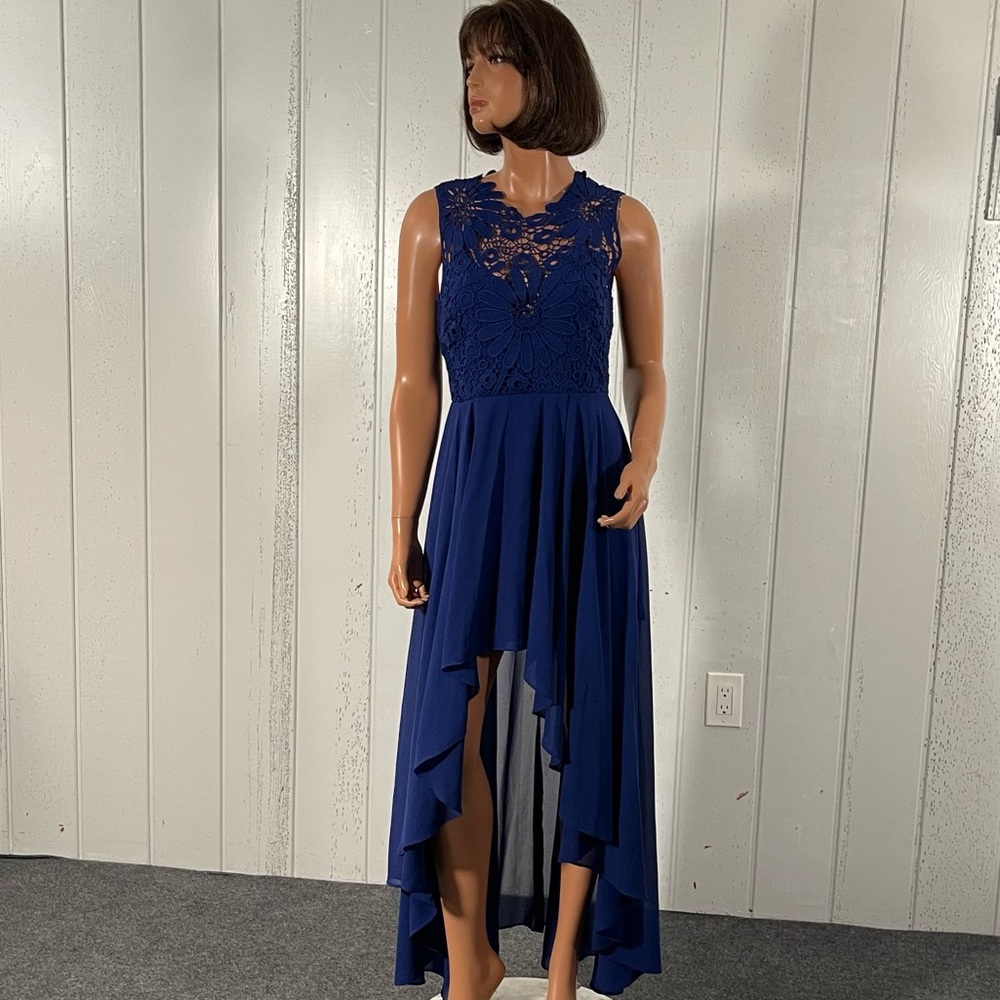 YOINS Women's Blue Lace Sleeveless High Low Maxi Dress Sz S